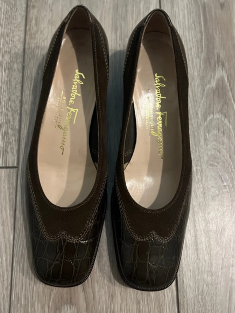 Salvatore Ferragamo Vintage Crocodile Flats Pumps
